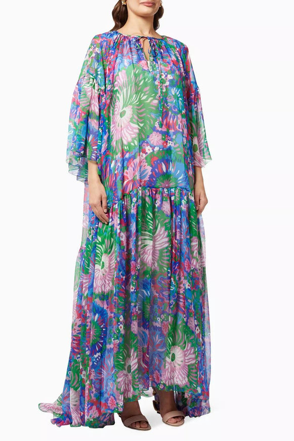 Dolce & Gabbana 60s Print Oversized Kaftan in Silk Chiffon - Ellie Belle