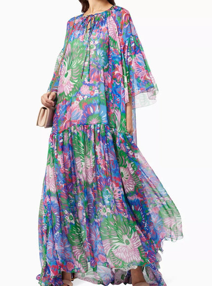 Dolce & Gabbana 60s Print Oversized Kaftan in Silk Chiffon - Ellie Belle