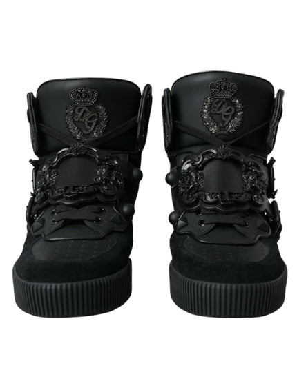 Dolce & Gabbana Baroque Buckle Hi-top Sneakers in Black Leather - Ellie Belle