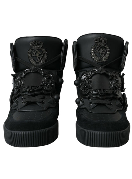 Dolce & Gabbana Baroque Buckle Hi-top Sneakers in Black Leather - Ellie Belle