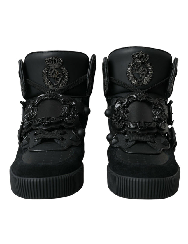 Dolce & Gabbana Baroque Buckle Hi-top Sneakers in Black Leather - Ellie Belle