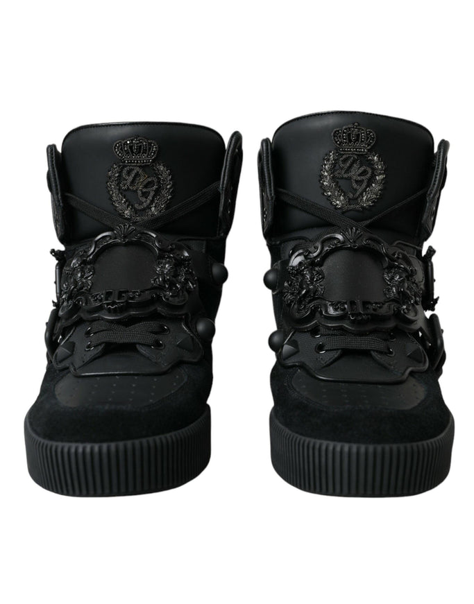 Dolce & Gabbana Baroque Buckle Hi-top Sneakers in Black Leather - Ellie Belle