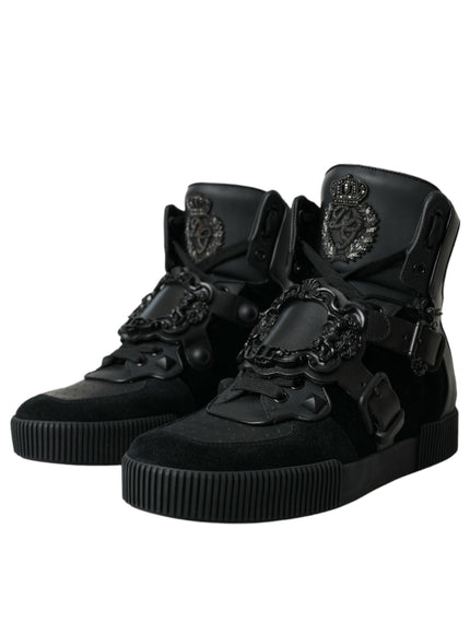 Dolce & Gabbana Baroque Buckle Hi-top Sneakers in Black Leather - Ellie Belle