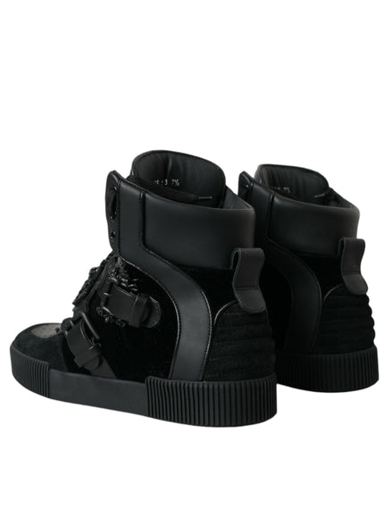 Dolce & Gabbana Baroque Buckle Hi-top Sneakers in Black Leather - Ellie Belle