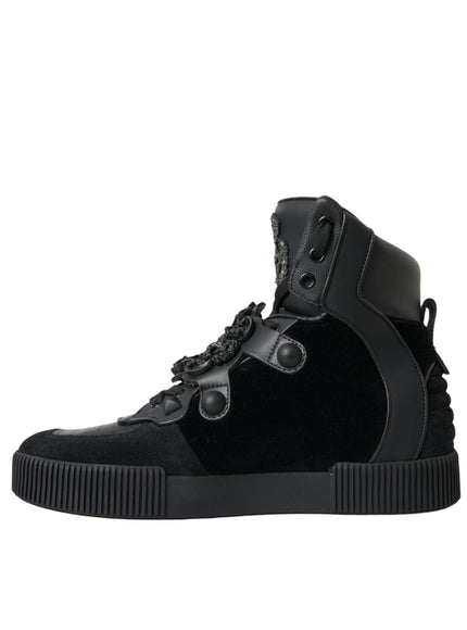 Dolce & Gabbana Baroque Buckle Hi-top Sneakers in Black Leather - Ellie Belle