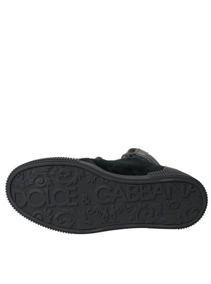 Dolce & Gabbana Baroque Buckle Hi-top Sneakers in Black Leather - Ellie Belle