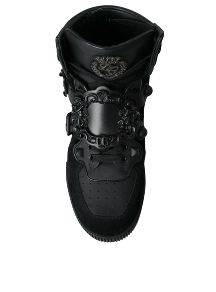 Dolce & Gabbana Baroque Buckle Hi-top Sneakers in Black Leather - Ellie Belle