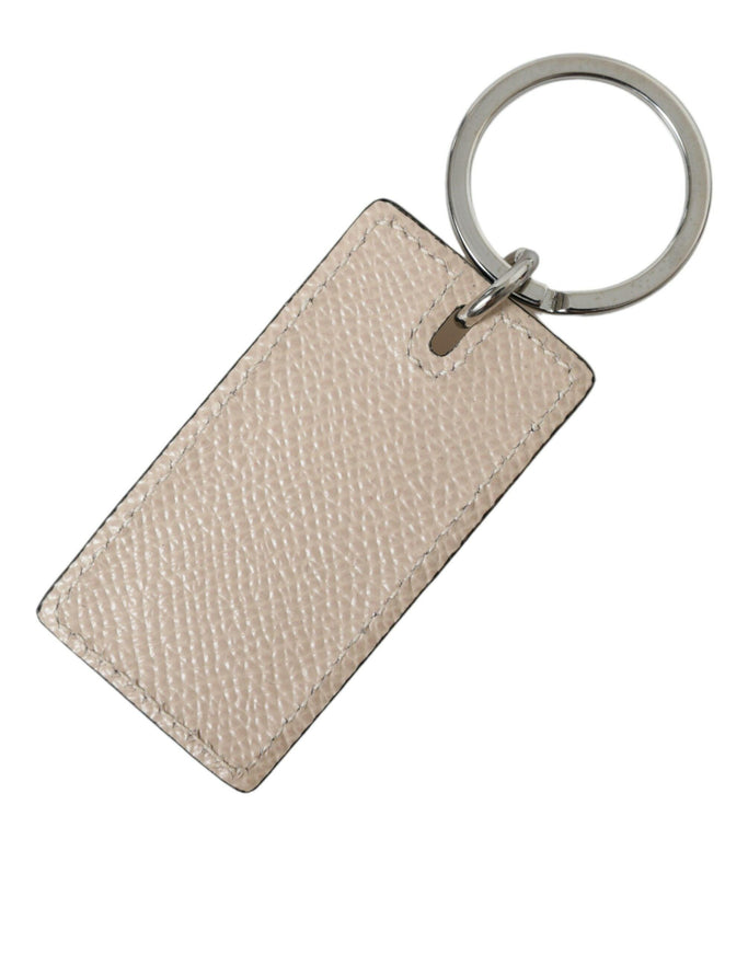 Dolce & Gabbana Beige Calf Leather DG Logo Silver Brass Keyring Keychain - Ellie Belle