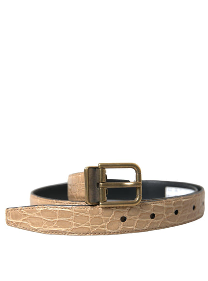 Dolce & Gabbana Beige Exotic Leather Gold Metal Buckle Belt - Ellie Belle