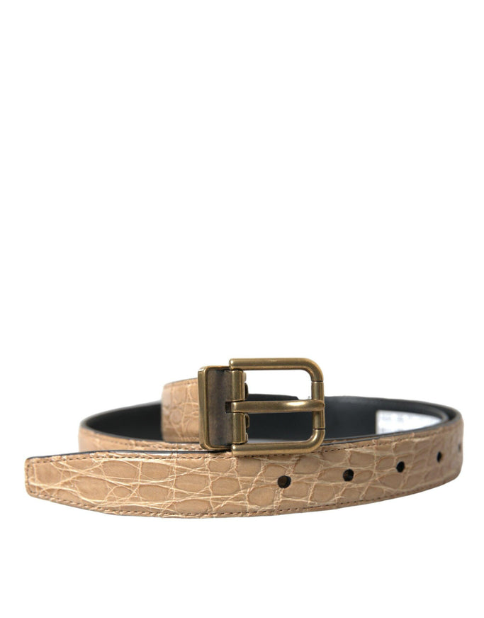 Dolce & Gabbana Beige Exotic Leather Gold Metal Buckle Belt - Ellie Belle