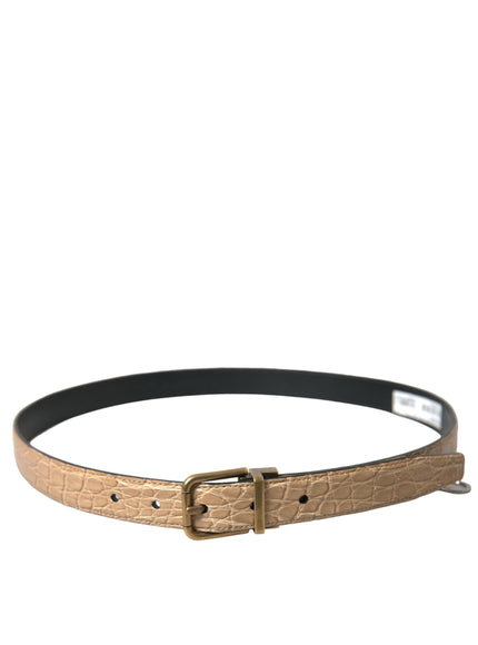 Dolce & Gabbana Beige Exotic Leather Gold Metal Buckle Belt - Ellie Belle