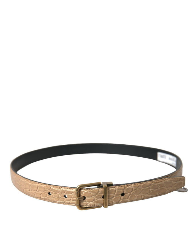 Dolce & Gabbana Beige Exotic Leather Gold Metal Buckle Belt - Ellie Belle