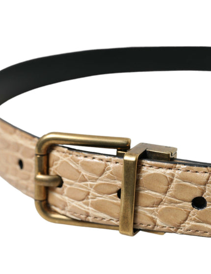 Dolce & Gabbana Beige Exotic Leather Gold Metal Buckle Belt - Ellie Belle