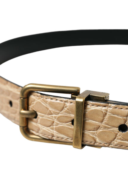 Dolce & Gabbana Beige Exotic Leather Gold Metal Buckle Belt - Ellie Belle