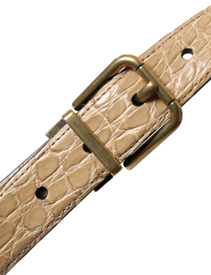 Dolce & Gabbana Beige Exotic Leather Gold Metal Buckle Belt - Ellie Belle