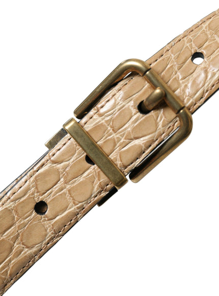 Dolce & Gabbana Beige Exotic Leather Gold Metal Buckle Belt - Ellie Belle