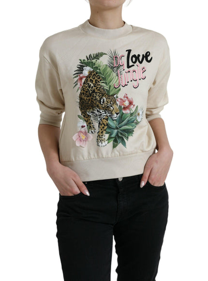 Dolce & Gabbana Beige Jungle Printed Cotton Pullover Sweater - Ellie Belle