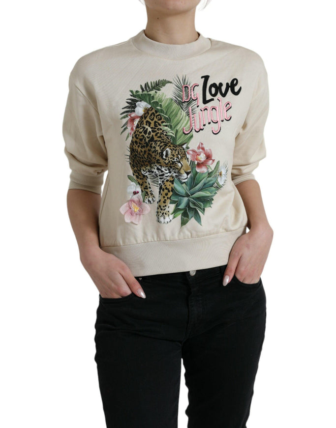 Dolce & Gabbana Beige Jungle Printed Cotton Pullover Sweater - Ellie Belle