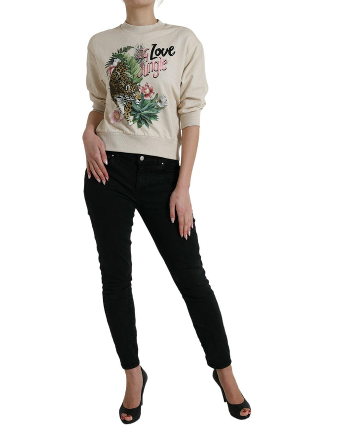 Dolce & Gabbana Beige Jungle Printed Cotton Pullover Sweater - Ellie Belle