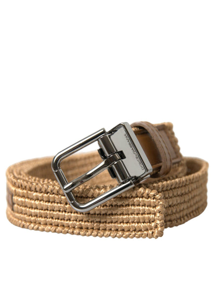 Dolce & Gabbana Beige Raffia Braided Silver Metal Buckle Belt - Ellie Belle