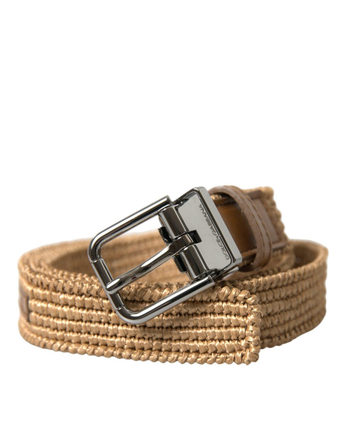 Dolce & Gabbana Beige Raffia Braided Silver Metal Buckle Belt - Ellie Belle