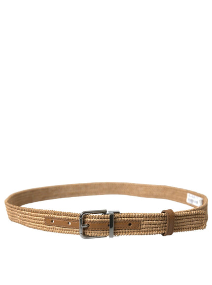 Dolce & Gabbana Beige Raffia Braided Silver Metal Buckle Belt - Ellie Belle