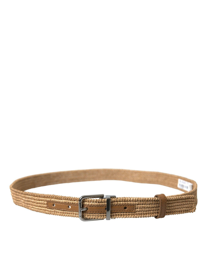 Dolce & Gabbana Beige Raffia Braided Silver Metal Buckle Belt - Ellie Belle