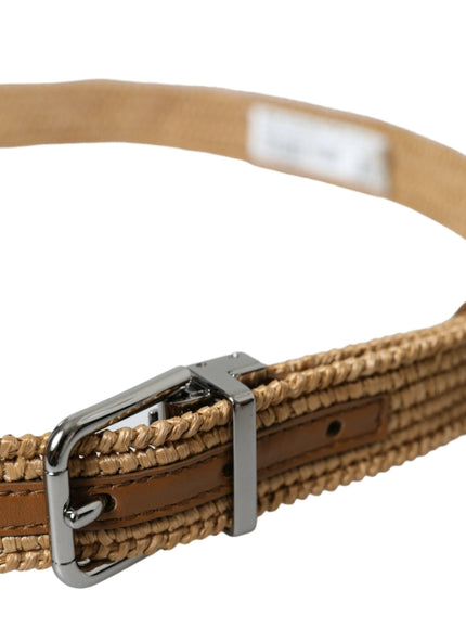 Dolce & Gabbana Beige Raffia Braided Silver Metal Buckle Belt - Ellie Belle