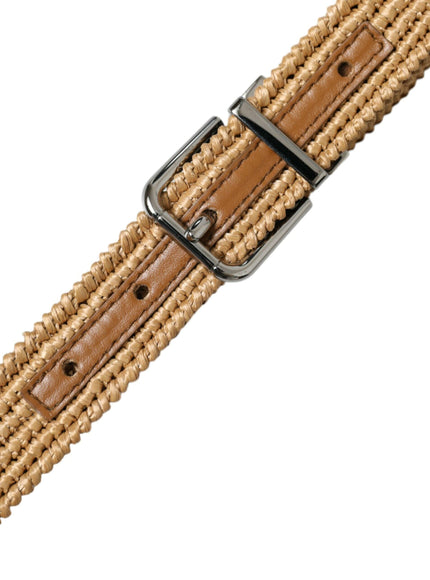 Dolce & Gabbana Beige Raffia Braided Silver Metal Buckle Belt - Ellie Belle