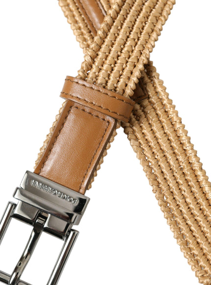 Dolce & Gabbana Beige Raffia Braided Silver Metal Buckle Belt - Ellie Belle