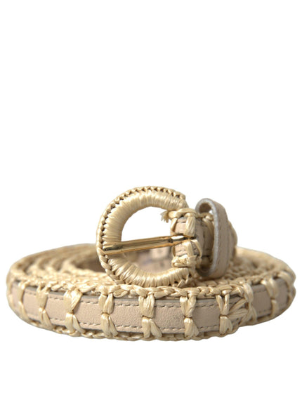 Dolce & Gabbana Beige Raffia Leather Metal Buckle Belt - Ellie Belle