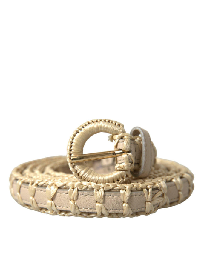 Dolce & Gabbana Beige Raffia Leather Metal Buckle Belt - Ellie Belle