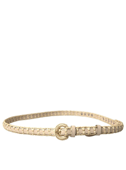 Dolce & Gabbana Beige Raffia Leather Metal Buckle Belt - Ellie Belle