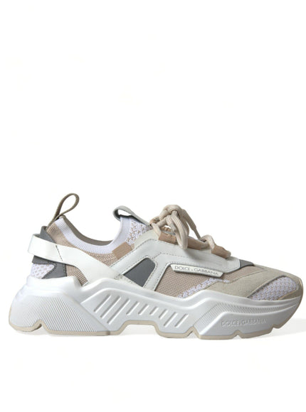 Dolce & Gabbana Beige White Daymaster Low Top Leather Sneakers Shoes - Ellie Belle