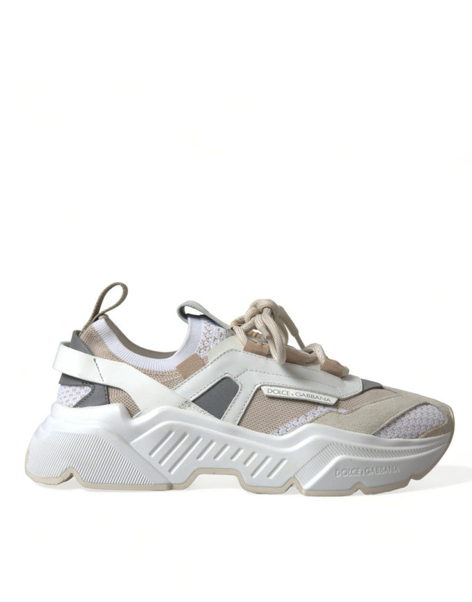 Dolce & Gabbana Beige White Daymaster Low Top Leather Sneakers Shoes - Ellie Belle