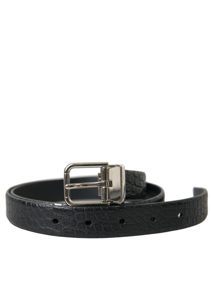 Dolce & Gabbana Black Alligator Leather Silver Buckle Belt - Ellie Belle