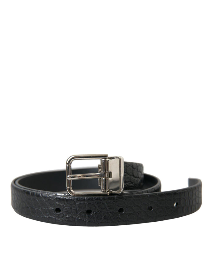 Dolce & Gabbana Black Alligator Leather Silver Buckle Belt - Ellie Belle