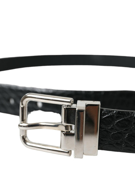 Dolce & Gabbana Black Alligator Leather Silver Buckle Belt - Ellie Belle