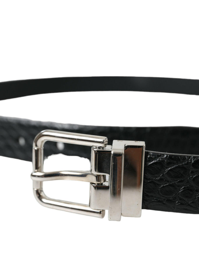 Dolce & Gabbana Black Alligator Leather Silver Buckle Belt - Ellie Belle