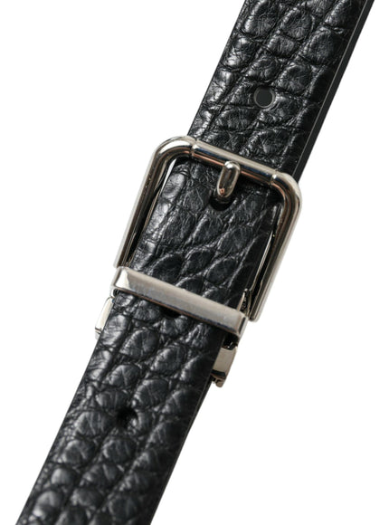 Dolce & Gabbana Black Alligator Leather Silver Buckle Belt - Ellie Belle