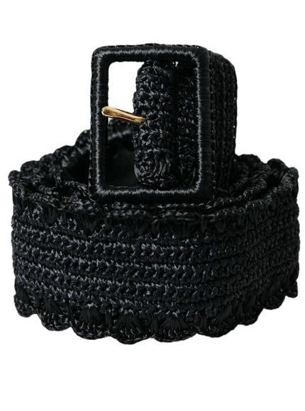 Dolce & Gabbana Black Braided Canvas Women Wide Waist Belt - Ellie Belle