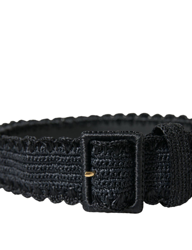 Dolce & Gabbana Black Braided Canvas Women Wide Waist Belt - Ellie Belle
