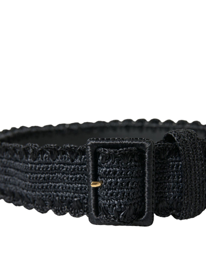 Dolce & Gabbana Black Braided Canvas Women Wide Waist Belt - Ellie Belle