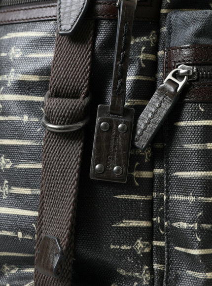 Dolce & Gabbana Black Brown Canvas Leather Rucksack Backpack Bag - Ellie Belle