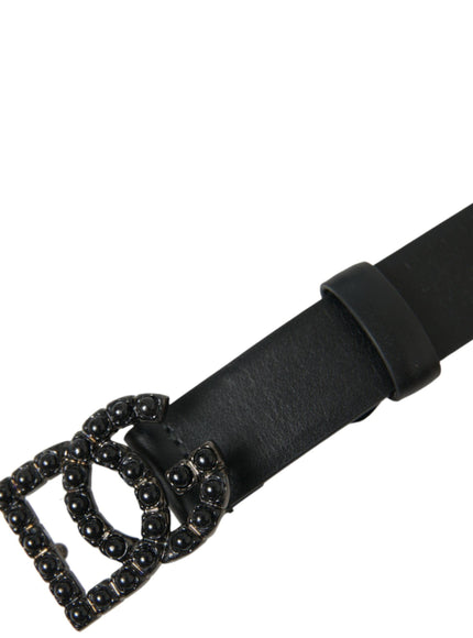 Dolce & Gabbana Black Calf Leather DG Crystal Buckle Belt - Ellie Belle