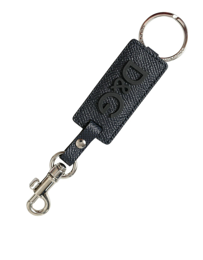 Dolce & Gabbana Black Calf Leather DG Logo Silver Brass Keyring Keychain - Ellie Belle