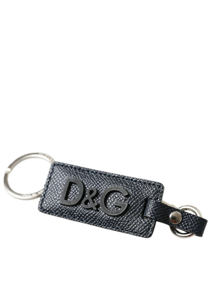 Dolce & Gabbana Black Calf Leather DG Logo Silver Brass Keyring Keychain - Ellie Belle