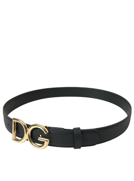 Dolce & Gabbana Black Calf Leather Gold DG Logo Buckle Belt - Ellie Belle