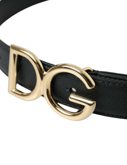 Dolce & Gabbana Black Calf Leather Gold DG Logo Buckle Belt - Ellie Belle