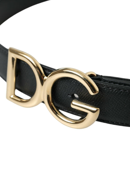 Dolce & Gabbana Black Calf Leather Gold DG Logo Buckle Belt - Ellie Belle